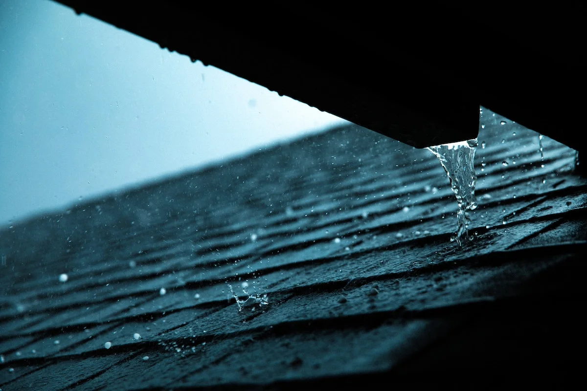 rainfall on roof shingles