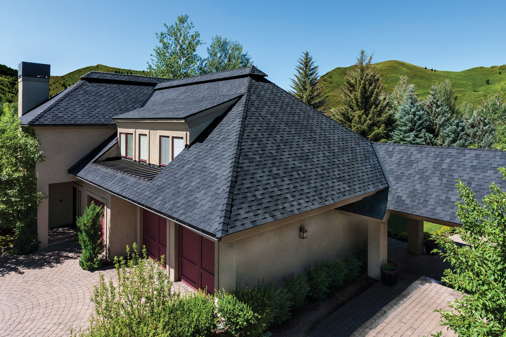 New roof installation with designer shingles at 104 Elkhorn Rd. in Sun Valley, ID